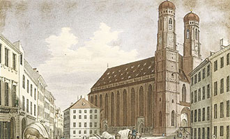 Gustav Kraus bei Lindauer, "Frauenkirche" - Ansicht der Frauenkirchein München. Wir danken der Kunstantiquariat - Monika Schmidt - München für die Bereitstellung dieses Bildes.